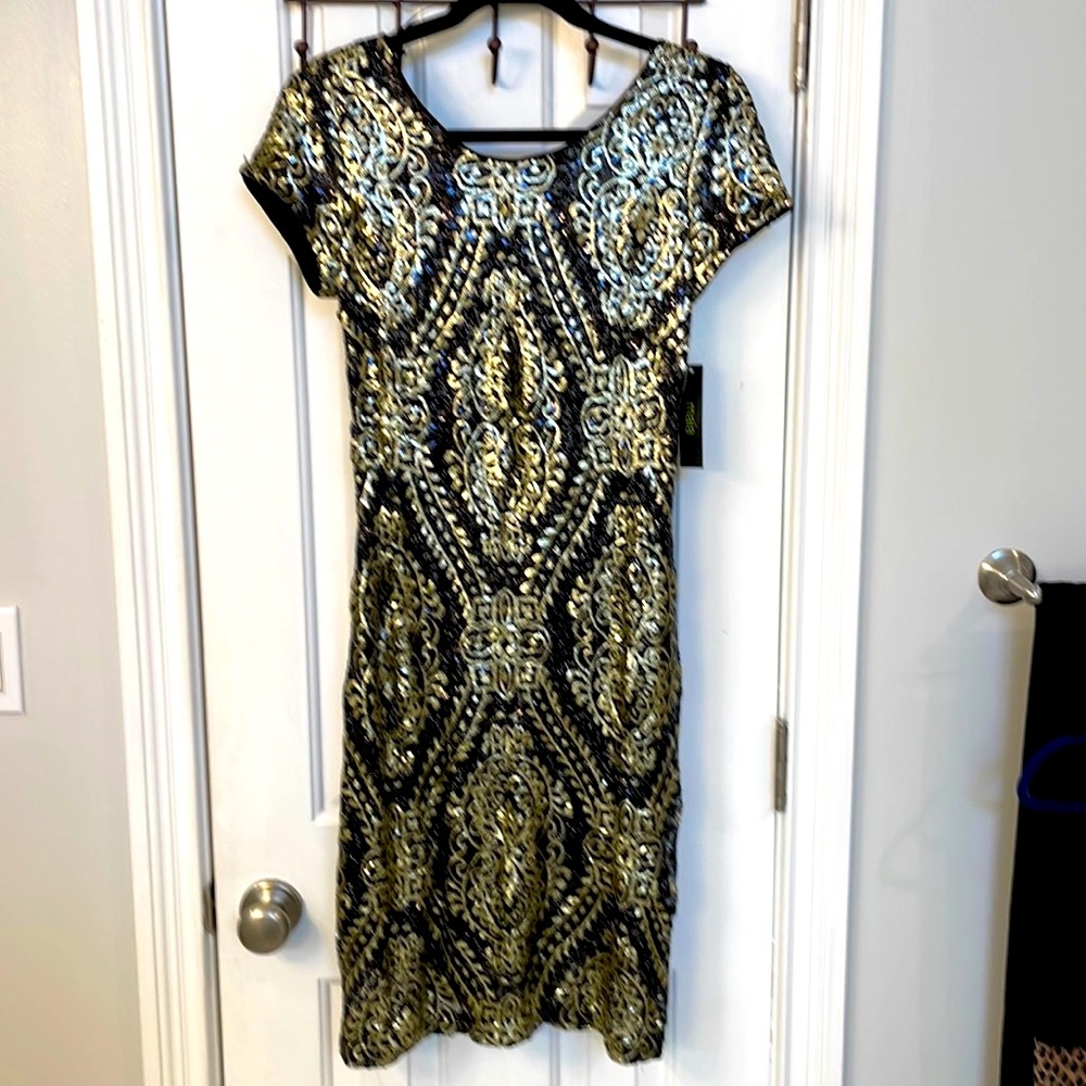 NWT Maia Holiday Dress w/ Black & Champagne Sequins